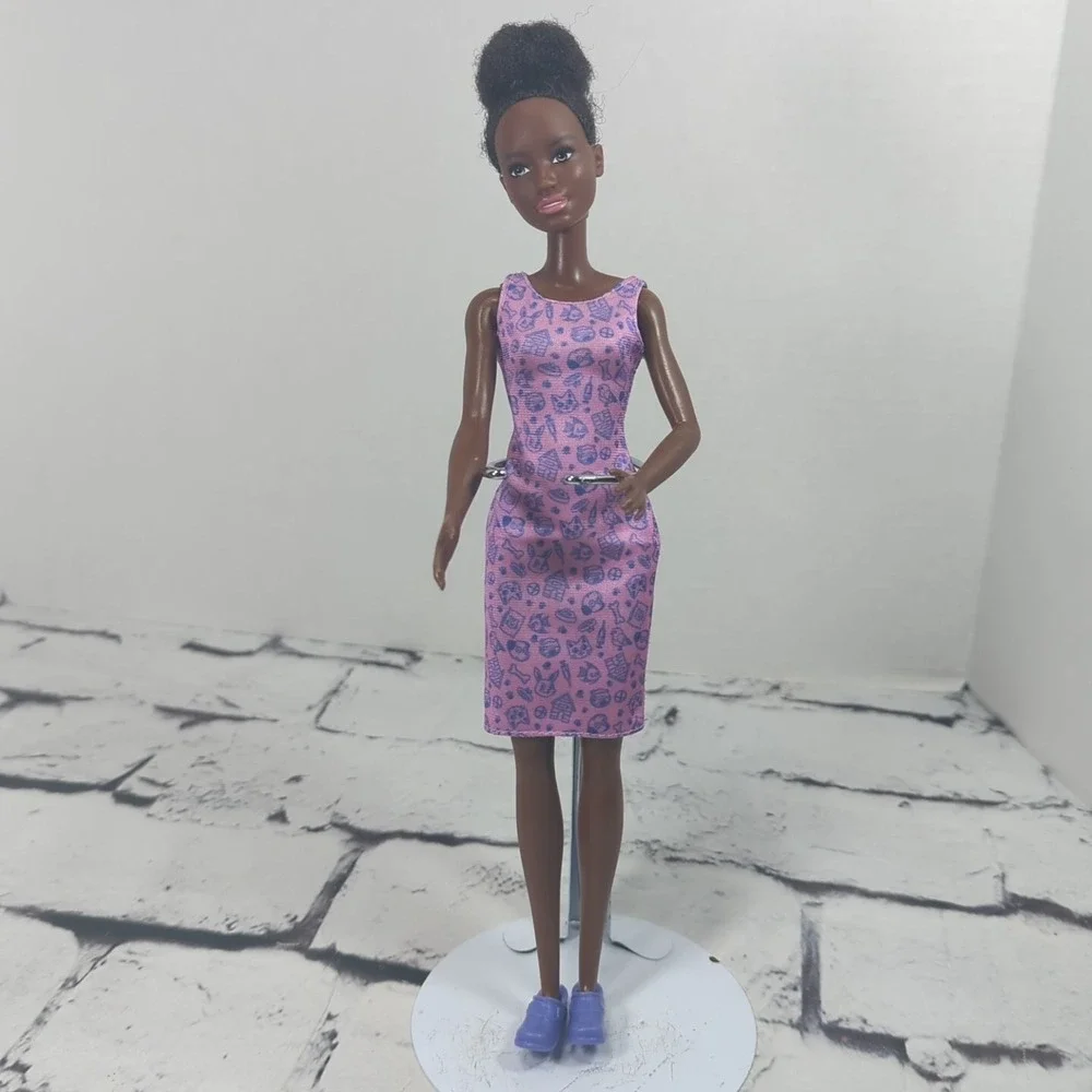Mattel Barbie AA Doll African American Afro 2014 purple dress And‎ Shoes